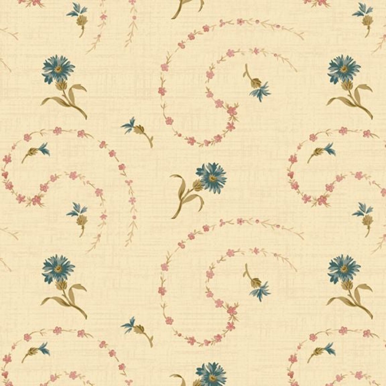Fabric Marcus Cream Flower Garland Cotton Thimble Miniatures 108" Wide Back by the Quarter Yard QB171502D